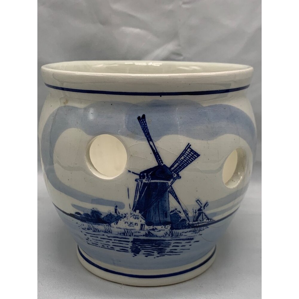Delft Bulb pot Blue Holland Jumbo Flowerpot Handpainted Porcelain Windmill